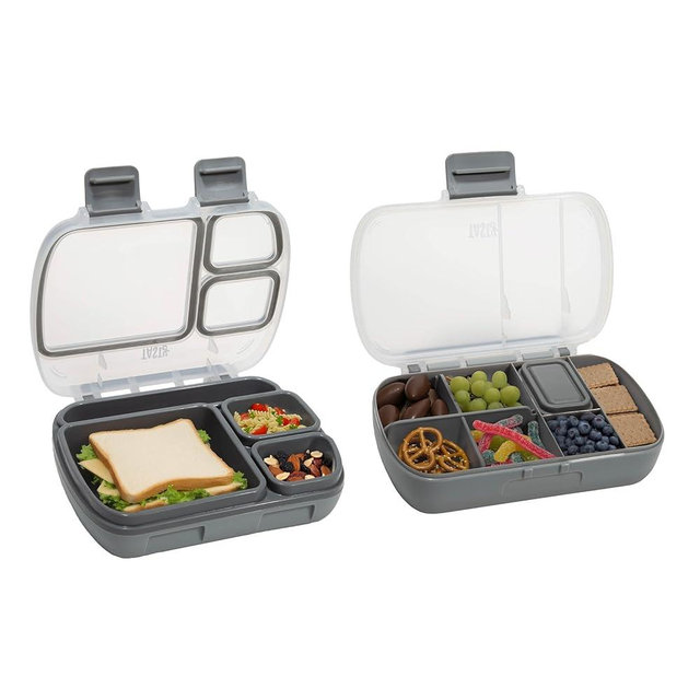 Tasty 2-Piece Snack & Bento Box Set, Includes Lunch Box & Snack Box, Portable Food Storage with Built-In Phone Stand, Carry Handles, Gray