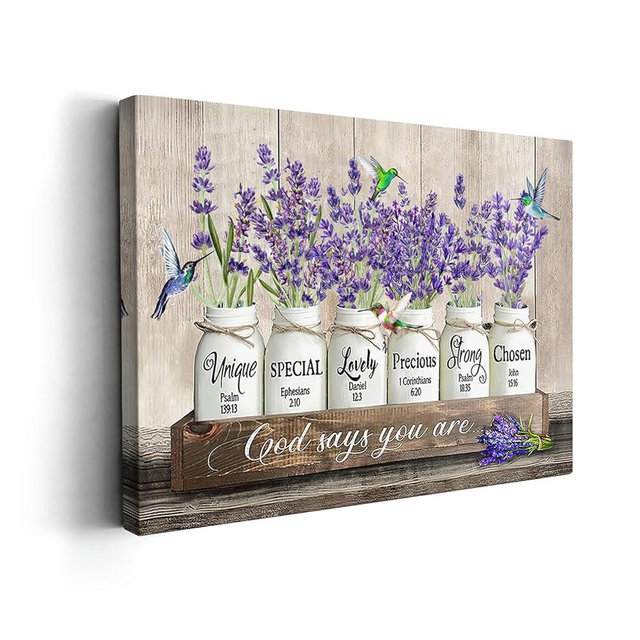 Kasluolo Purple Lavenders Wall Art Inspirational Canvas Picture for Bathroom Wall Decor Bible Verses - God Says You are Painting Wall Décor for Bathroom Bedroom Office Framed Artwork 16x20 inch