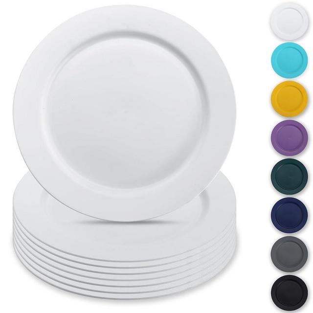 Berglander White Plastic Plates Set of 8 Pieces 10", Reusable Flat Dinner Plates, Salad Plates, Pasta Bowls, Dishes Set Easy to Carry for Home, Garden, Picnic, Camping, Outdoor
