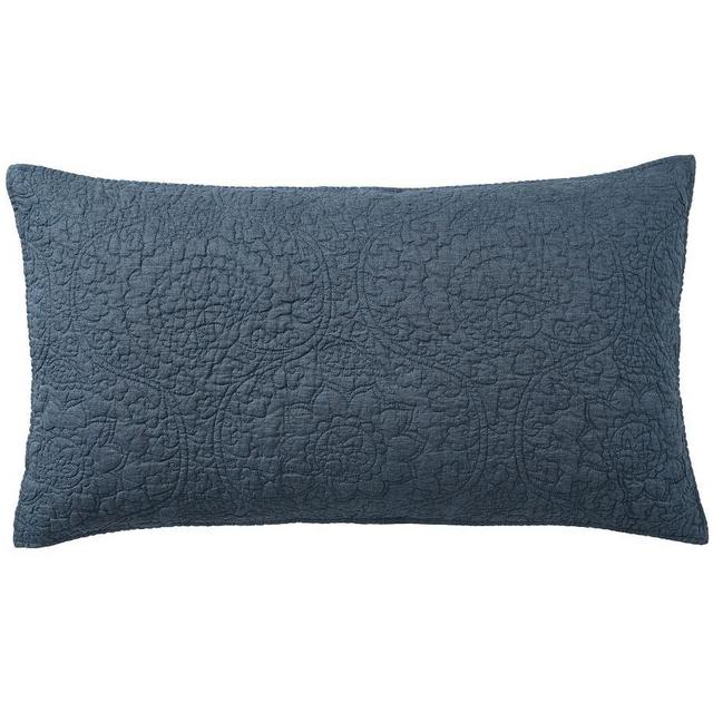 Belgian Flax Linen Floral Stitch Quilted Sham, Denim, King, Set of 2