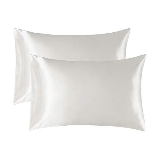 Bedsure Satin Pillowcase for Hair and Skin, 2-Pack - Queen Size (20x30 inches) Pillow Cases - Satin Pillow Covers with Envelope Closure, Ivory