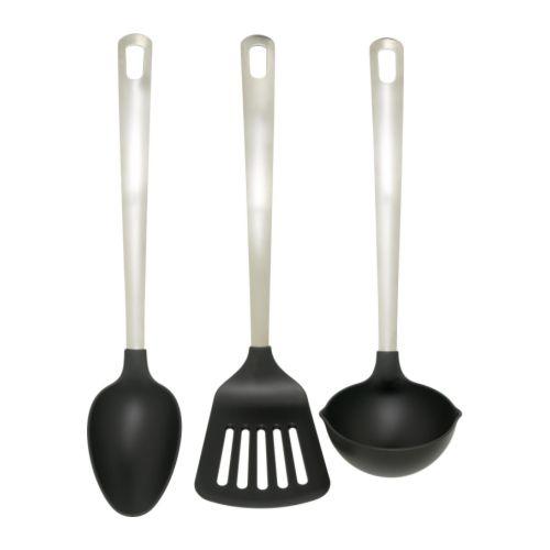 DIREKT 3-piece kitchen utensil set, black, stainless steel