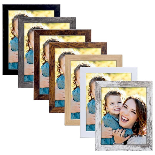 PETAFLOP 8x10 Picture Frame Set of 7 in Multi Color, Distressed Rustic Wooden Frame with HD Glass for Wall and Tabletop Display