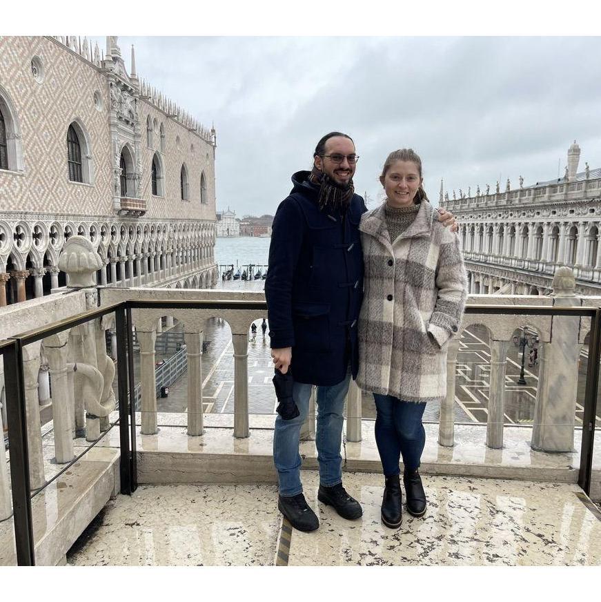 On the terrace of St. Marks Cathedral in Venice.
