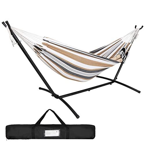 ZENY Double Hammock with Space Saving Steel Hammock Stand 9ft Includes Portable Carrying Bag,Desert Stripes