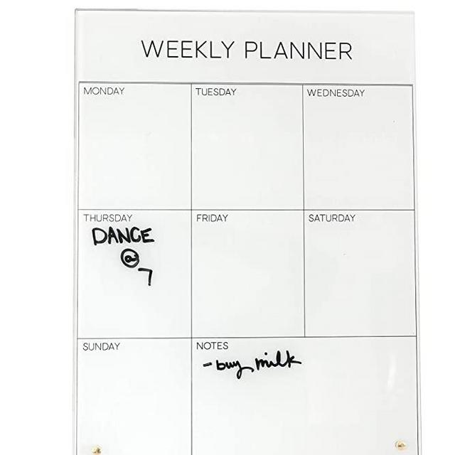 Glass Dry Erase Board - 12"x16" Glass Magnetic Calendar - Marker & Magnets Included - Functional Weekly Planner - Desktop Dry Erase Board