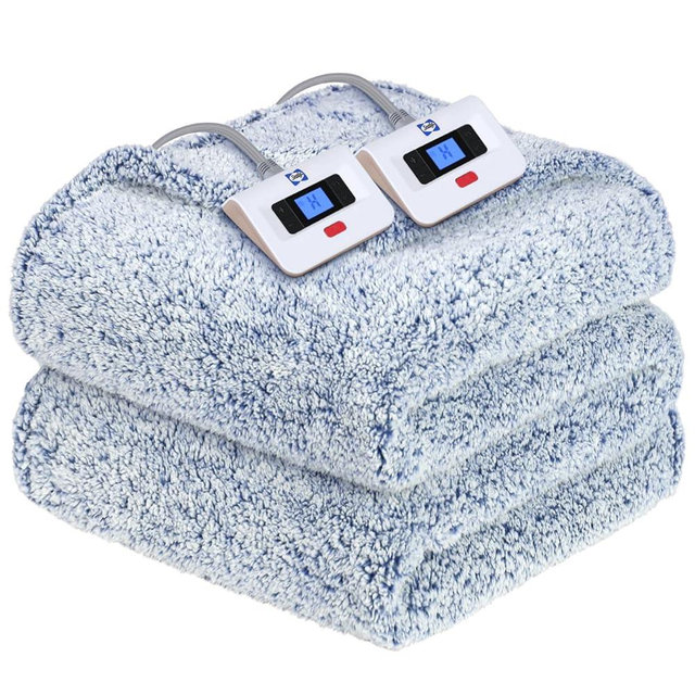 Sealy Electric Blanket Queen Size, Dual Control Soft Sherpa Heated Blanket with 10 Heating Levels & 1 to 12 Hours Auto-Off Settings Over-Heated Protection 84"x90" Machine Washable, Blue