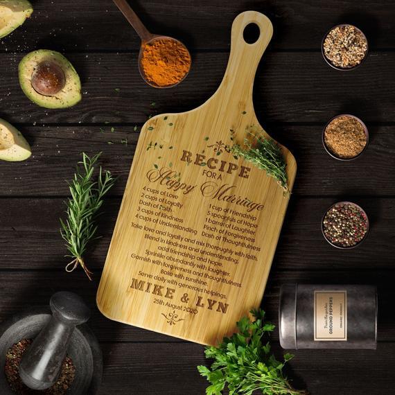 Custom Wedding Cutting Board l Recipe for Happy Marriage l Personalized Wedding Gift For Couples l For Newly Wed l Housewarming Gift Idea