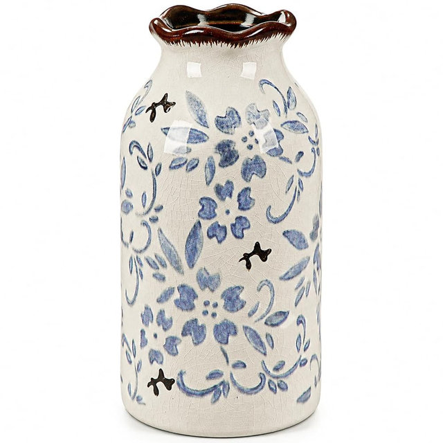 Ninehaoou Blue Vase Chinese Ceramic Crackle Floral Vase for Blue and White Porcelain Home Bookshelf Living Room Table Centerpiece Decor