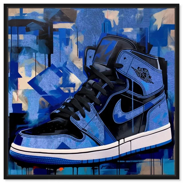 Notoriart Blue Brush Sneakers Wall Art, 16" x 16", Black Frame