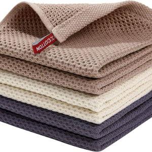 Homaxy 100% Cotton Waffle Weave Kitchen Dish Cloths, Ultra Soft Absorbent Quick Drying Dish Towels, 12 x 12 Inches, 6-Pack, Mixed Color