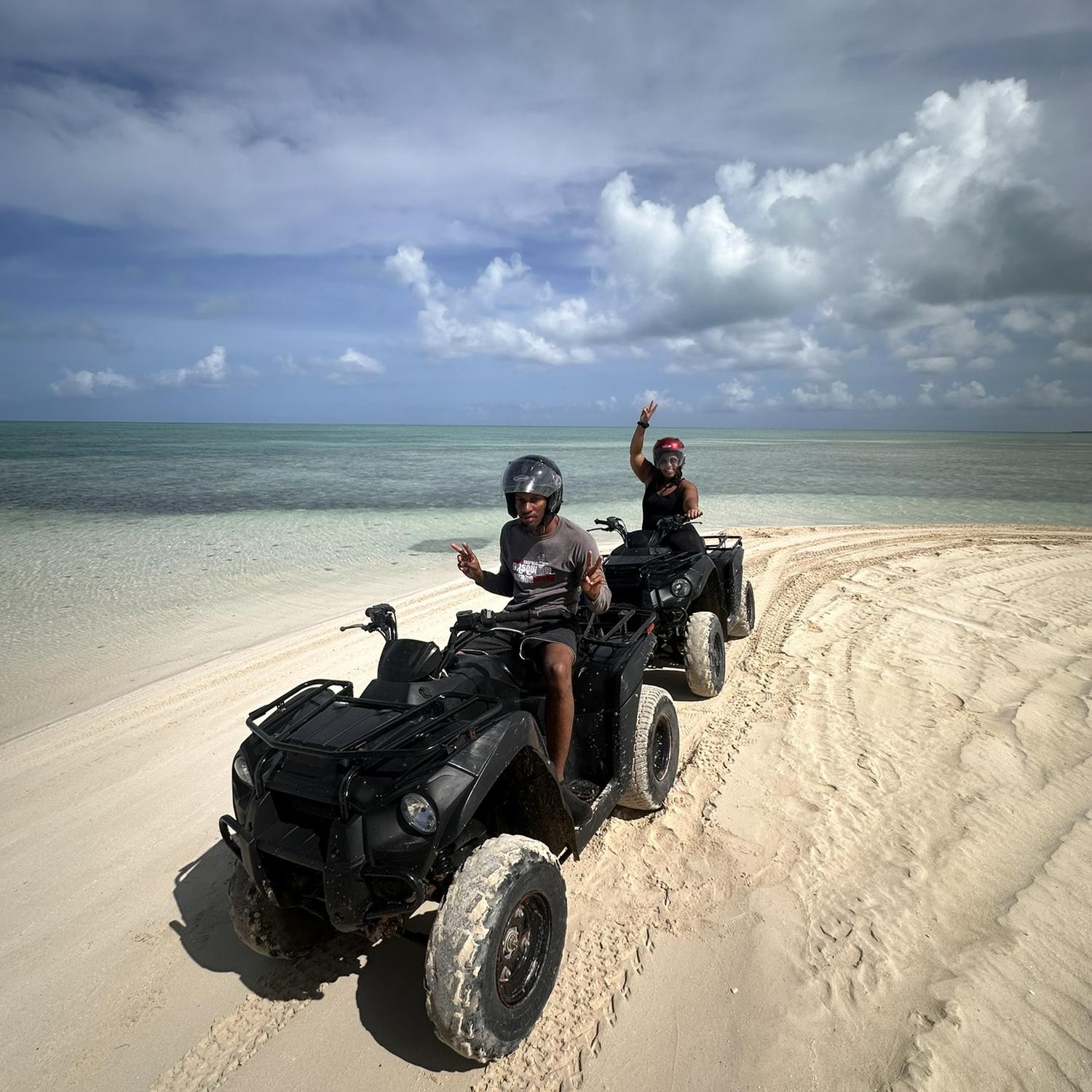 ATV ride on a private beach in Turks & Caicos, this was the day before Christian proposed!