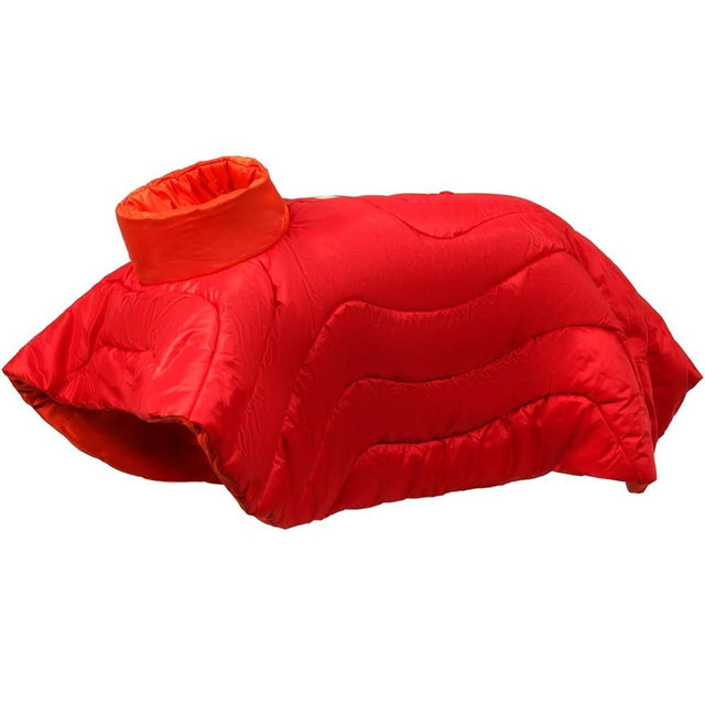 Ruffwear, Palisades Dog Sleep Poncho, Packable Insulated Wearable Sleeping Bag for Dogs, EcoLoft Renew Flex Warmth, Insulated Neck Baffle with Adjustable Stretch Leg Loops, Red Currant, Small