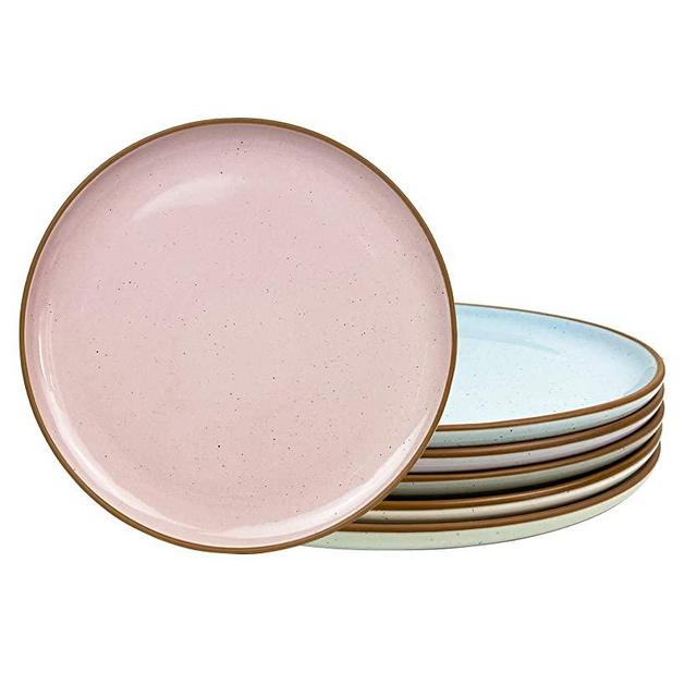 Mora Ceramic Dinner Plates Set of 6, 10 inch Dish Set - Microwave, Oven, and Dishwasher Safe, Scratch Resistant, Modern Rustic Dinnerware- Kitchen Porcelain Serving Dishes - Assorted Colors