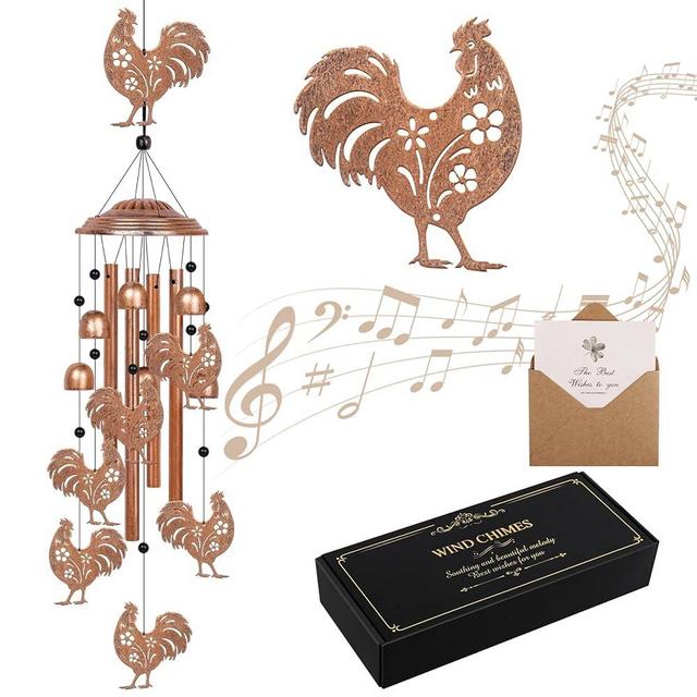 YHmall Chicken Wind Chimes for Outside, Chicken Gifts for Women/Mom/Men/Dad/Grandma/Grandpa, Birthday Memorial Graden Gift Rooster Decor Windchimes Outdoors for Patio, Home, Garden Decorations