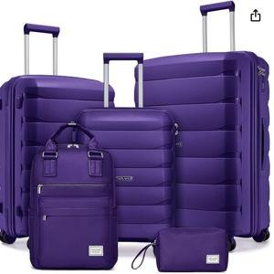 Luggage Sets 5 Pieces, PP Hardshell Suitcase Set with Spinner Wheels, Suitcases for Women (Purple)