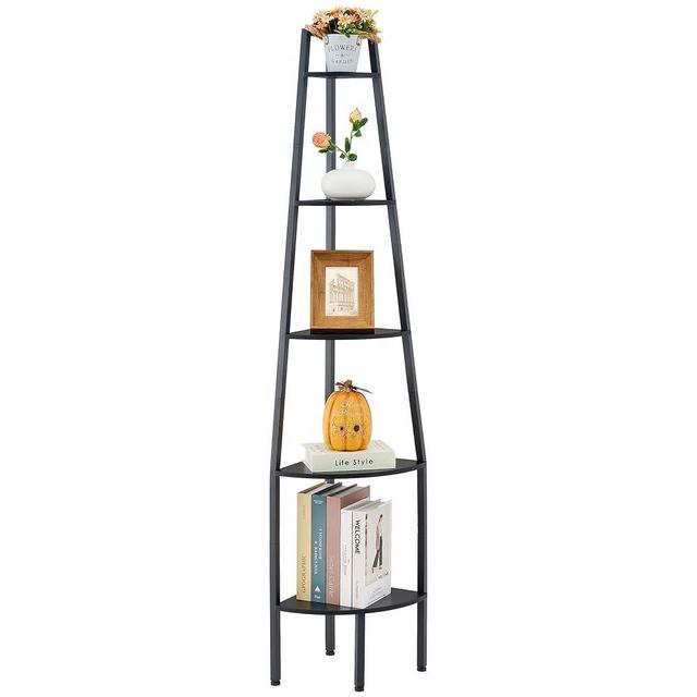 Hoctieon Corner Shelf, Industrial 5-Tier Corner Bookshelf, Rustic Corner Ladder Shelf, Corner Bookcase for Small Spaces, Bedroom, Living Room, Home Office, Kitchen, Balcony, Black