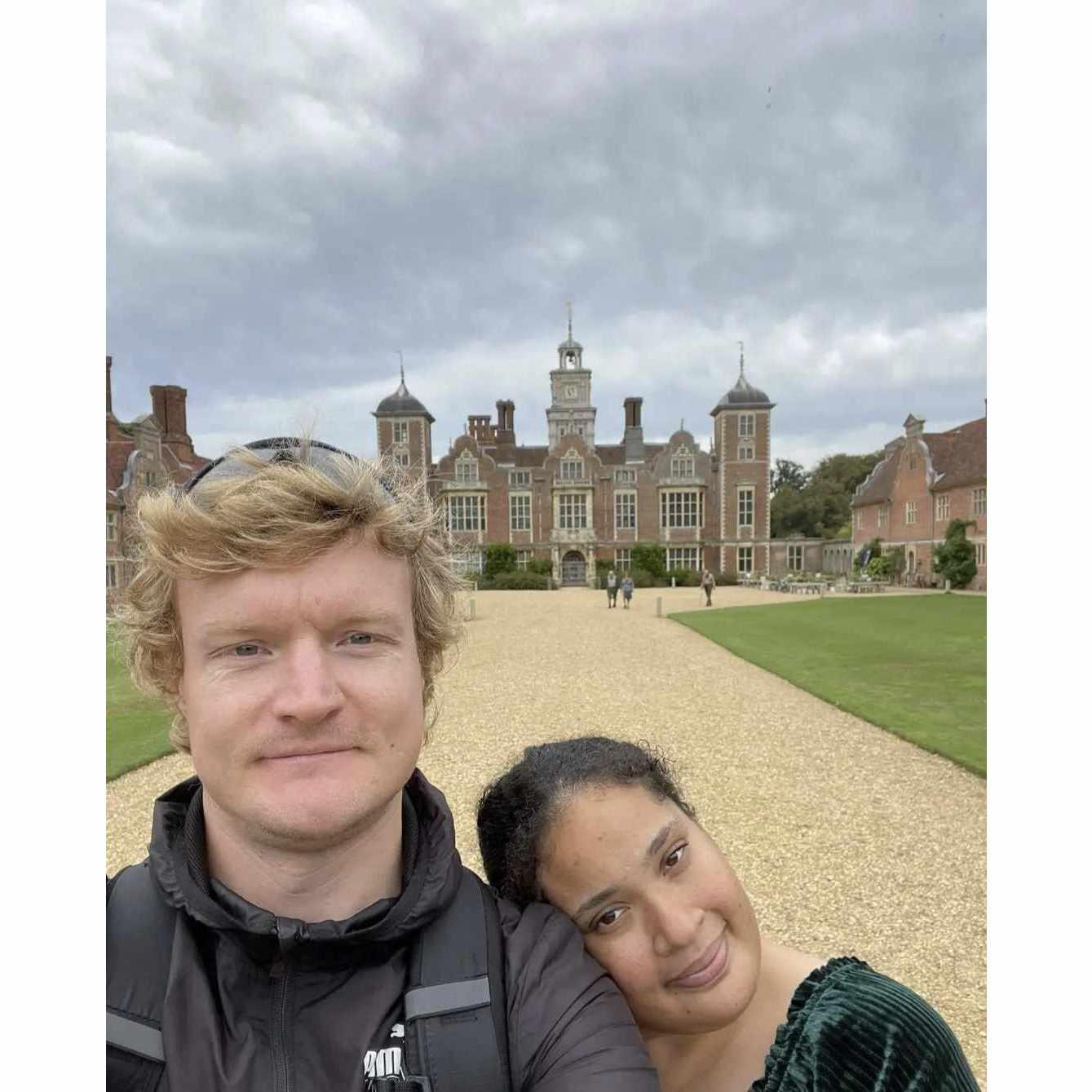 First trip to my fiancé's homeland, the United Kingdom. Here we are standing in front of Blickling Hall. 2023.
