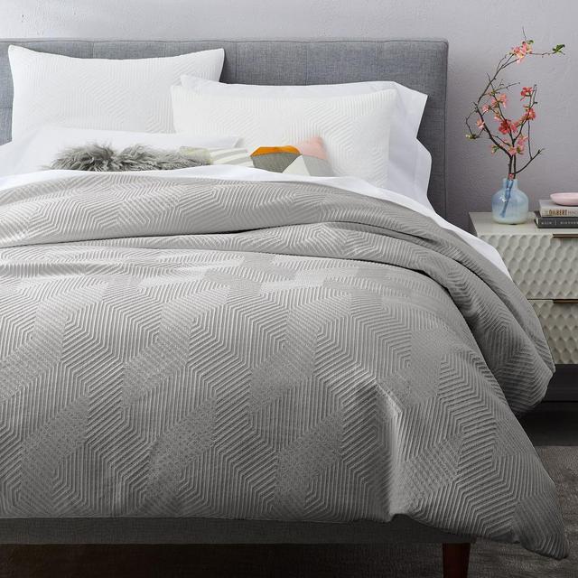 Organic Modern Geo Duvet Cover, King/Cal. King, Stone Gray