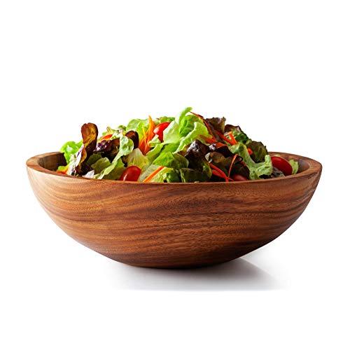 Acacia Wooden Serving Bowl for Salads, Pasta, Fruits or Snack, Large 12"x 4" - Hand Made from a Single Organic Piece of Acacia Wood, Food Safe (Salad Bowl)