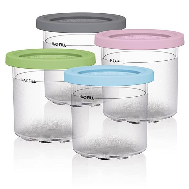 Ninja XSKPLD4BCD Pints 4 Pack, Compatible with NC299AMZ & NC300s Series Creami Ice Cream Makers, BPA-Free & Dishwasher Safe, Color Lids, 1, Clear/Grey/Lime/Pink/Acqua