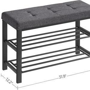 Shoe Bench, Storage Bench, Entryway Bench with Cushion, Shoe Shelf with Seat, Space-Saving, Modern Style, for Living Room, Bedroom, Hallway, Dark Gray and Ink Black ULBS57GYZ