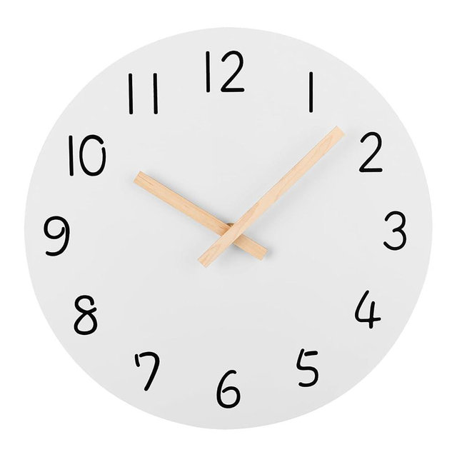 Plumeet 10'' Wooden Wall Clock Small Frameless Clocks with Silent Quartz Movement - Modern Style Village Wall Clocks Decorative Home Kitchen - Battery Operated (White)