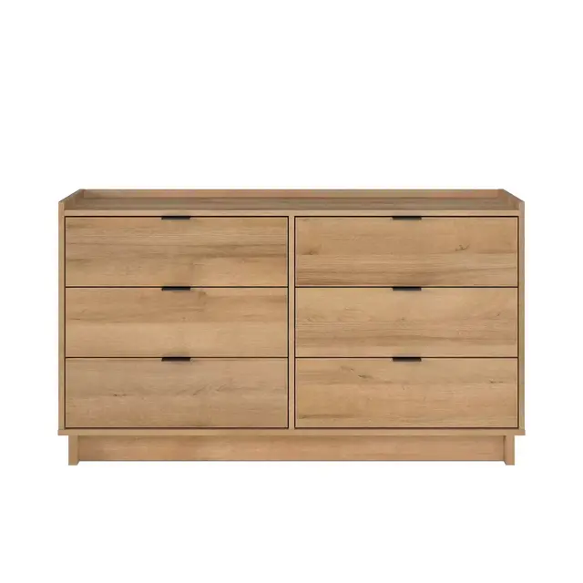 Prepac Simply Modern 6 Drawer Bedroom Dresser Oak