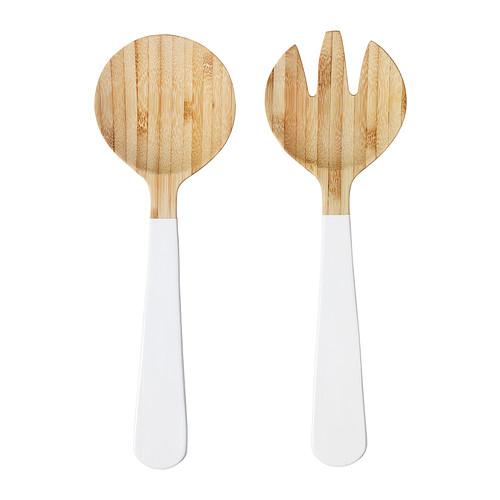 GRIPANDE 2-piece salad server set, bamboo, white