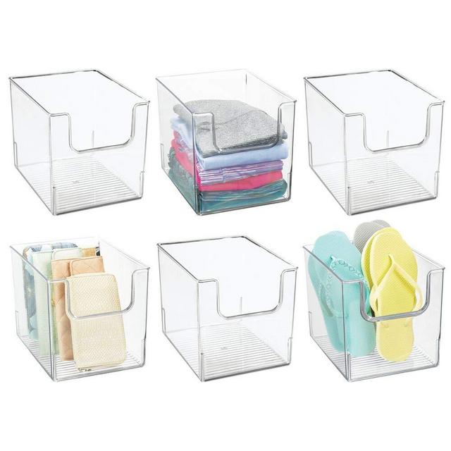 mDesign Plastic Open Front Closet Home Storage Organizer Bin Box Container - for Bedroom, Cube Furniture Shelving Units - Holds Men's, Women's, Kids Clothing, Accessories - 8" Wide, 6 Pack - Clear