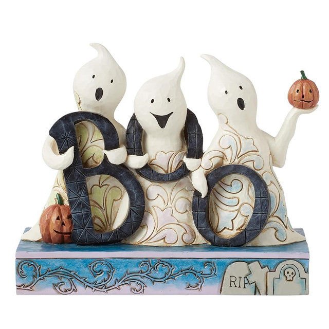 Enesco Jim Shore Heartwood Creek Halloween Ghosts with Boo Lettering Figurine, 5.04 Inch, Multicolor