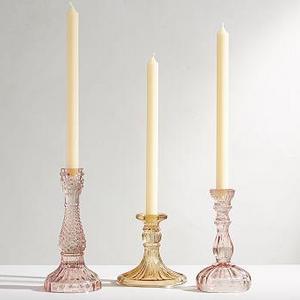 Vintage Pressed Glass Taper Holder, Warm Set (Small Amber, Medium Pink, Large Raspberry) - Set Of 3