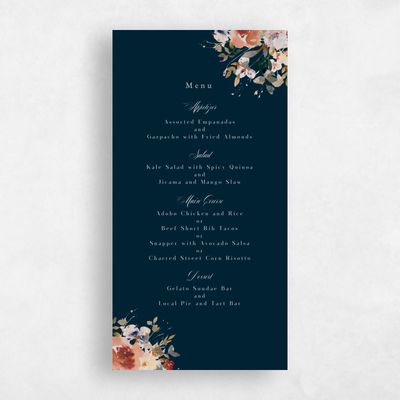 Darkest Teal, Blue Wedding Menu - Fenella