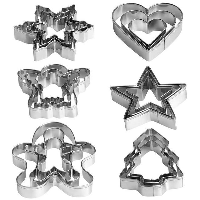 Christmas Cookie Cutter Set - Gingerbread Man, Snowflake, Christmas Tree, Heart, Star, Angel - 18 Piece Christmas Cookie Cutters, Cookie Cutters Christmas Shapes for Holiday Winter Baking