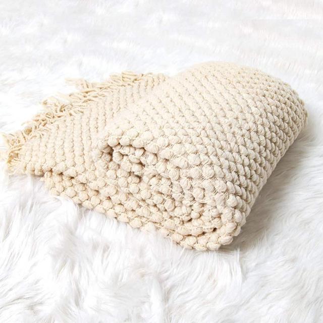 Sofier Soft Throw Blankets with Tassels and Solid Pattern 50"x 60" Knit Throw Blankets for Couch Bed Decoration Living Room Office Travel All Season(Cloudcream)
