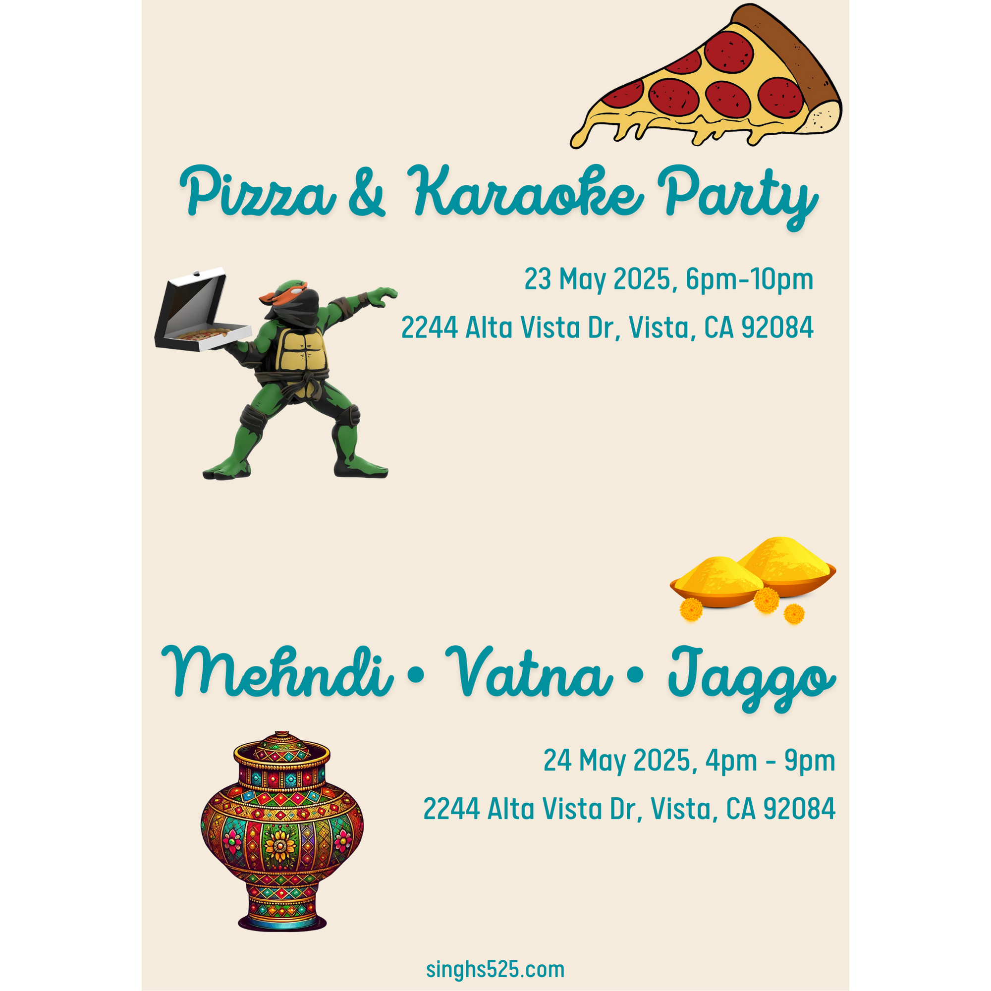 Pizza party and Jaggo party details