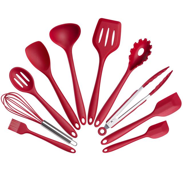 Mainstays 10 Piece Silicone Kitchen Utensil Set, Red