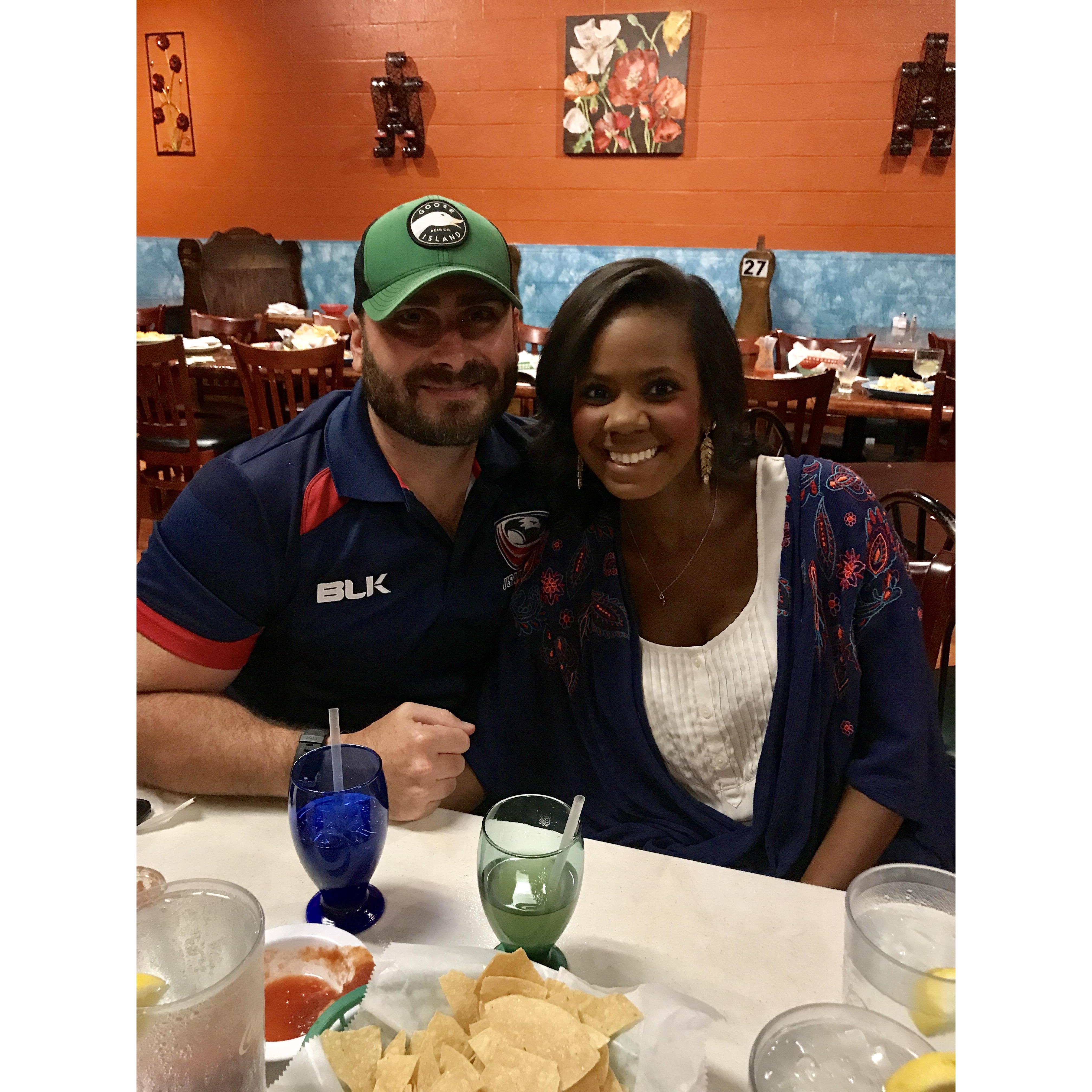 Our first picture, taken on our third date. Loco's Cantina Mexican restaurant.