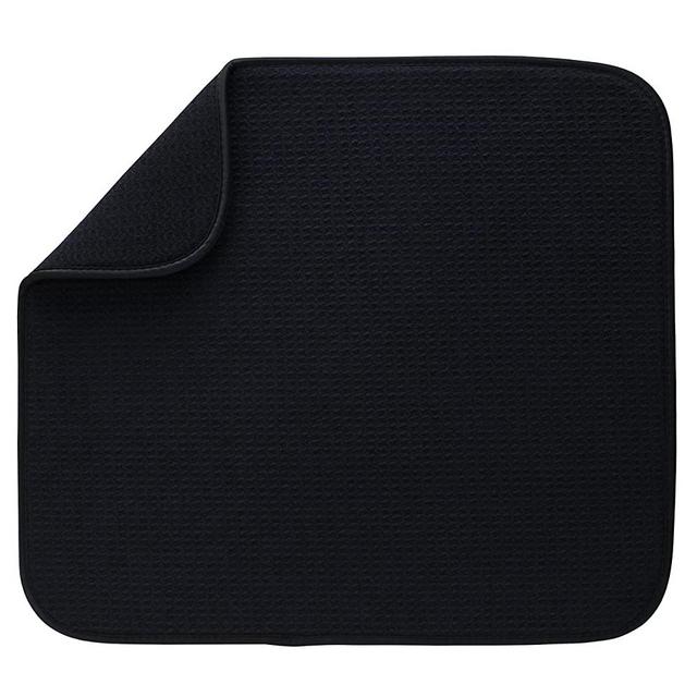 S&T INC. Absorbent, Reversible Microfiber Dish Drying Mat for Kitchen, 16 Inch x 18 Inch, Black