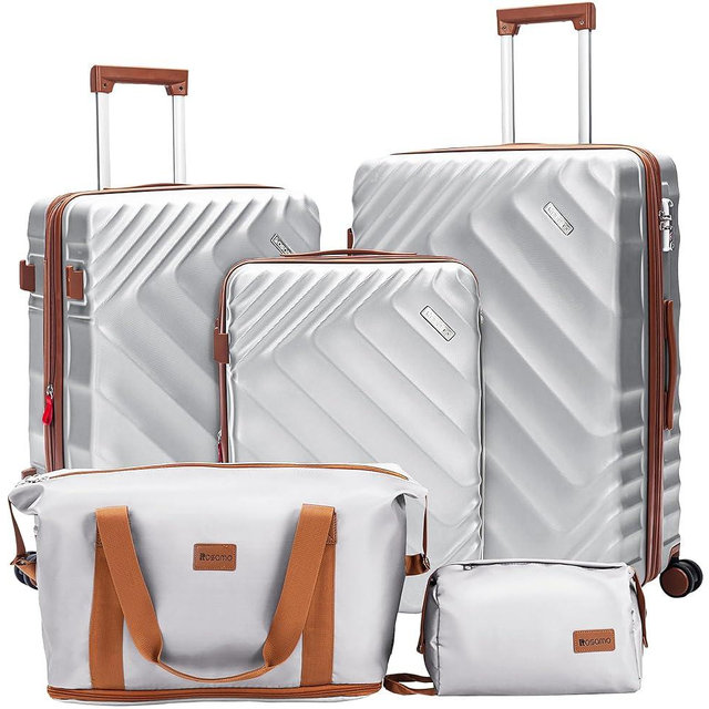 Rosamo 5 Piece Luggage Set Expandable Suitcase 22x14x9 Airline Approved Carry on, ABS Hard Case Suitcases with Spinner Wheels, TSA Lock (Silver)