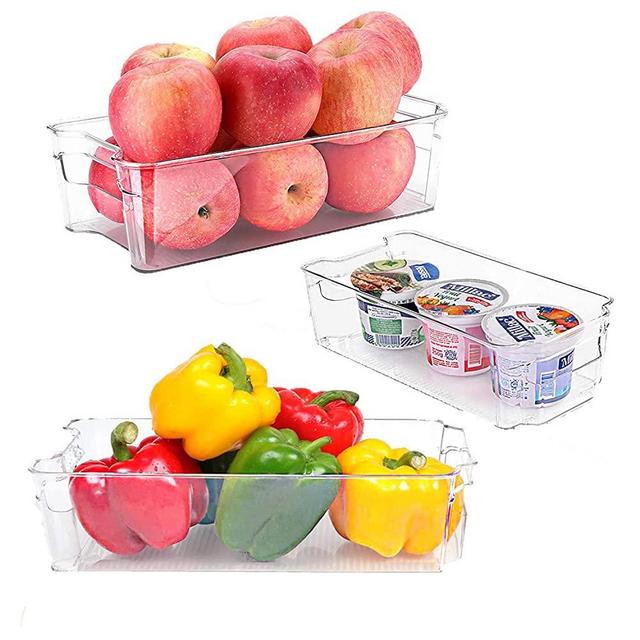 LiyuanQ Refrigerator Organizer Bins Plastic Food Storage Container Bin With Handles For Freezer, Kitchen, Produce, Vegetables (3 Pack-Medium, Large, X-Large)