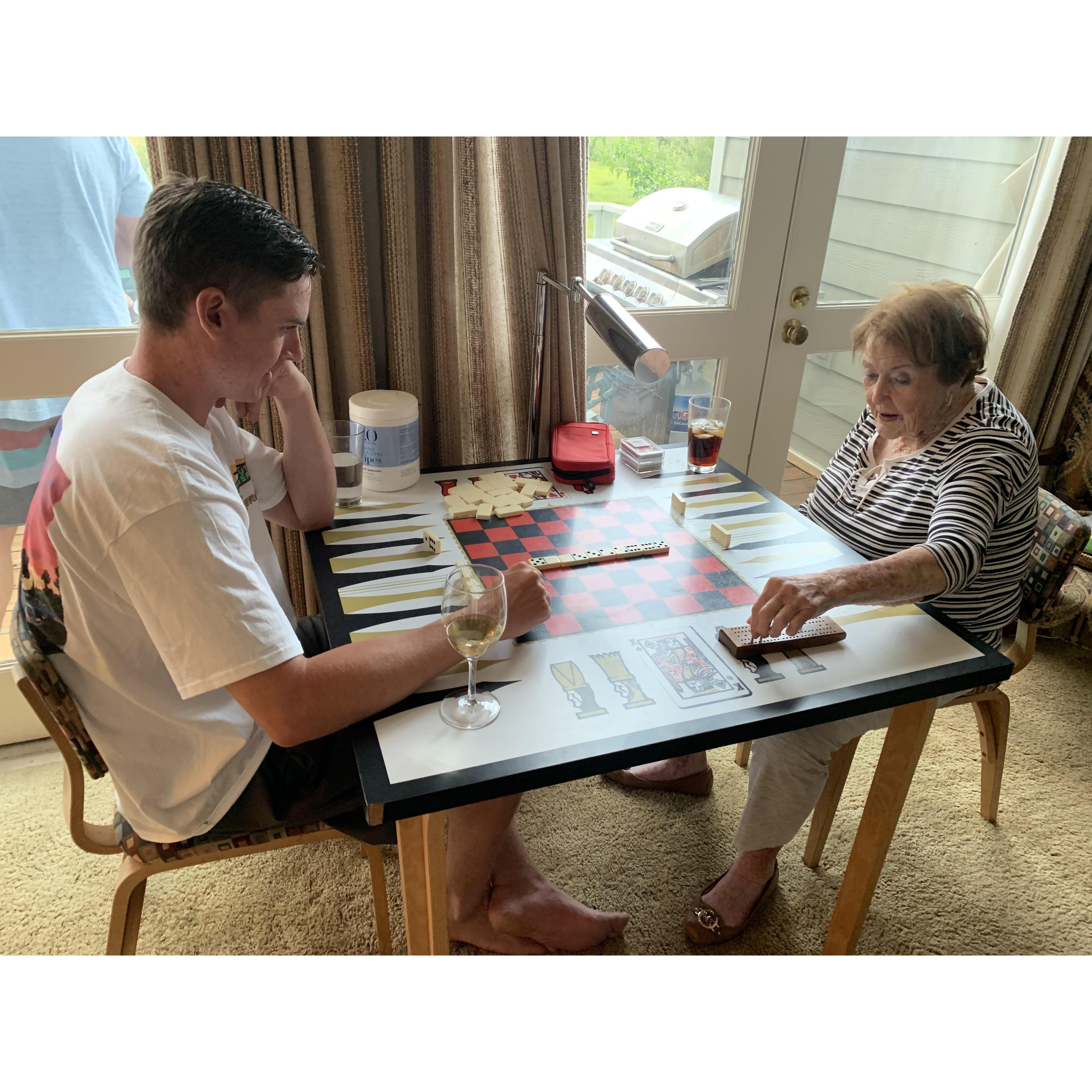 Jack and Doris (Catherine's grandma) play dominos