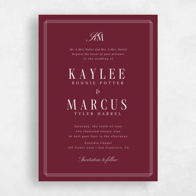 Red Typography Wedding Invitation - Mahogany Portrait