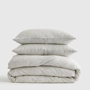 Linen Duvet Cover Set | Quince - color Grey/White Stripe size King