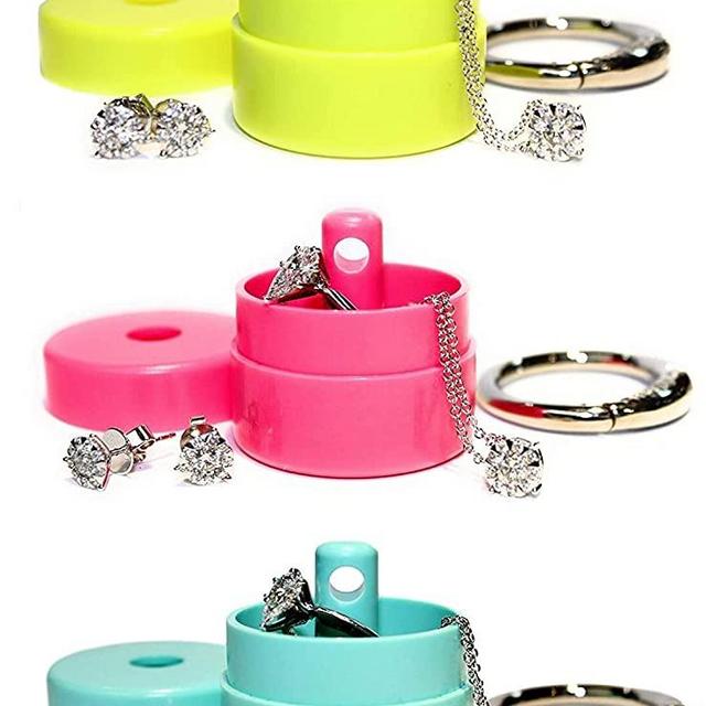 LION LATCH: As Seen on Shark Tank, Traveling Jewelry Holder Storage, Pill Box Keychain Container, Jewelry Box Case, 3-PACK - Yellow, Mint, Pink