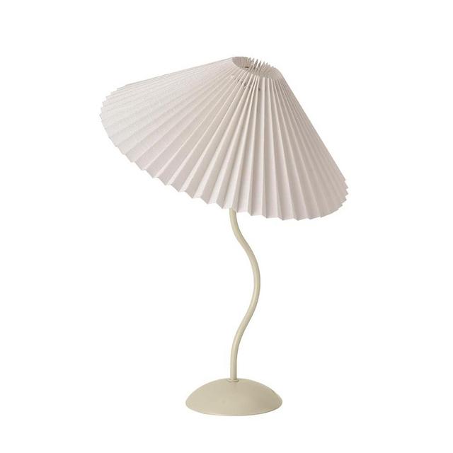KUNJOULAM Small Pleated Table Lamp, Bedside Nightstand Lamp with Beige Lampshade Light Yellow Base, Morden Mini Lamp for Bedroom Home Office Decor, E12 Bulb Included