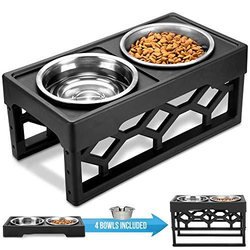 AVERYDAY Raised Dog Bowls Dog Dishes Elevated with 4 Stainless Steel Dog Bowls & 4 Adjustable Heights Elevated Dog Bowls. Large Capacity Dog Food Bowl is Perfect for Large and Senior Dog