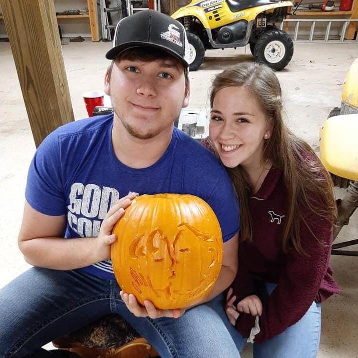 Our first pumpkin carving. Where I pick the design and Ethan carves it, haha!