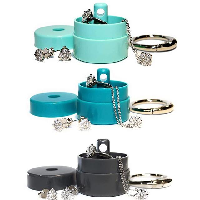LION LATCH: As Seen on Shark Tank, Traveling Jewelry Holder Storage, Pill Box Keychain Container, Jewelry Box Case, 3-Pack - Grey, Mint, Turquoise