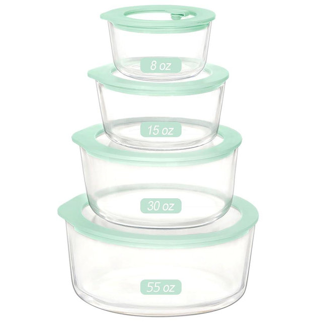 Urban Green Glass Food Container Set with Glass Lid, 4 Pack, Meal Prep Containers with Silicone Framed Airtight Lid, Leakproof, 100% Plastic Free,
